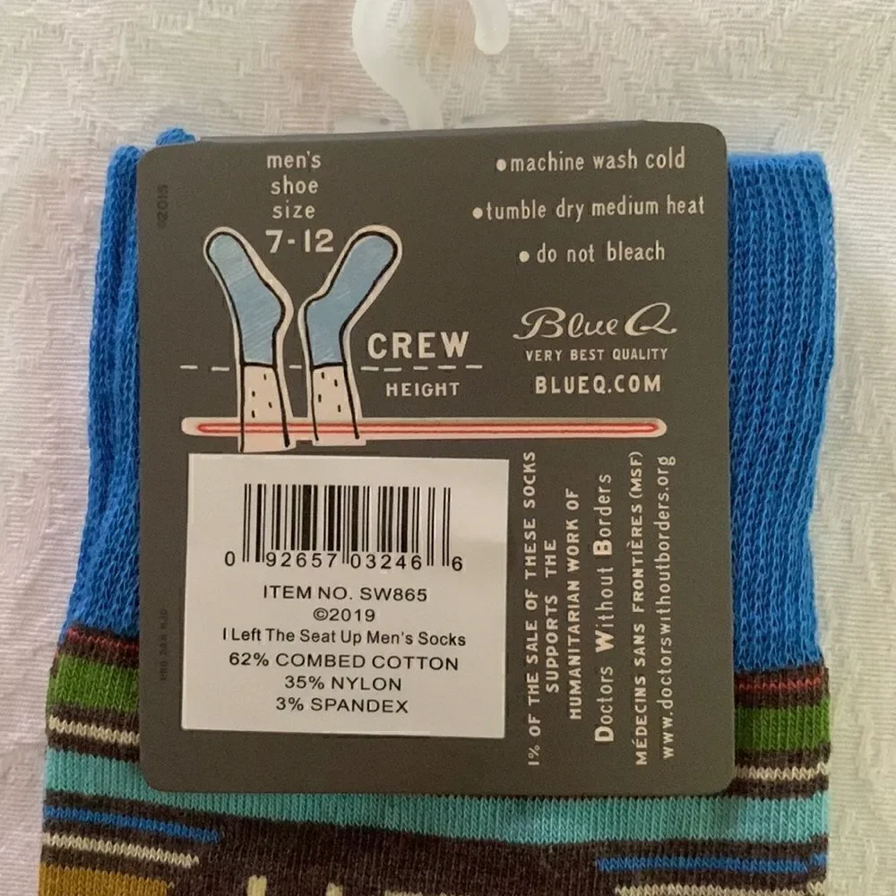 Mens Cotton Crew Socks Blue Q “I Left the Seat Up for You”
